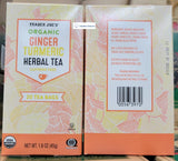 Trader Joe's Organic Ginger Turmeric Heabal Tea Caffeine Free 1.6oz 45g (Two Boxes)