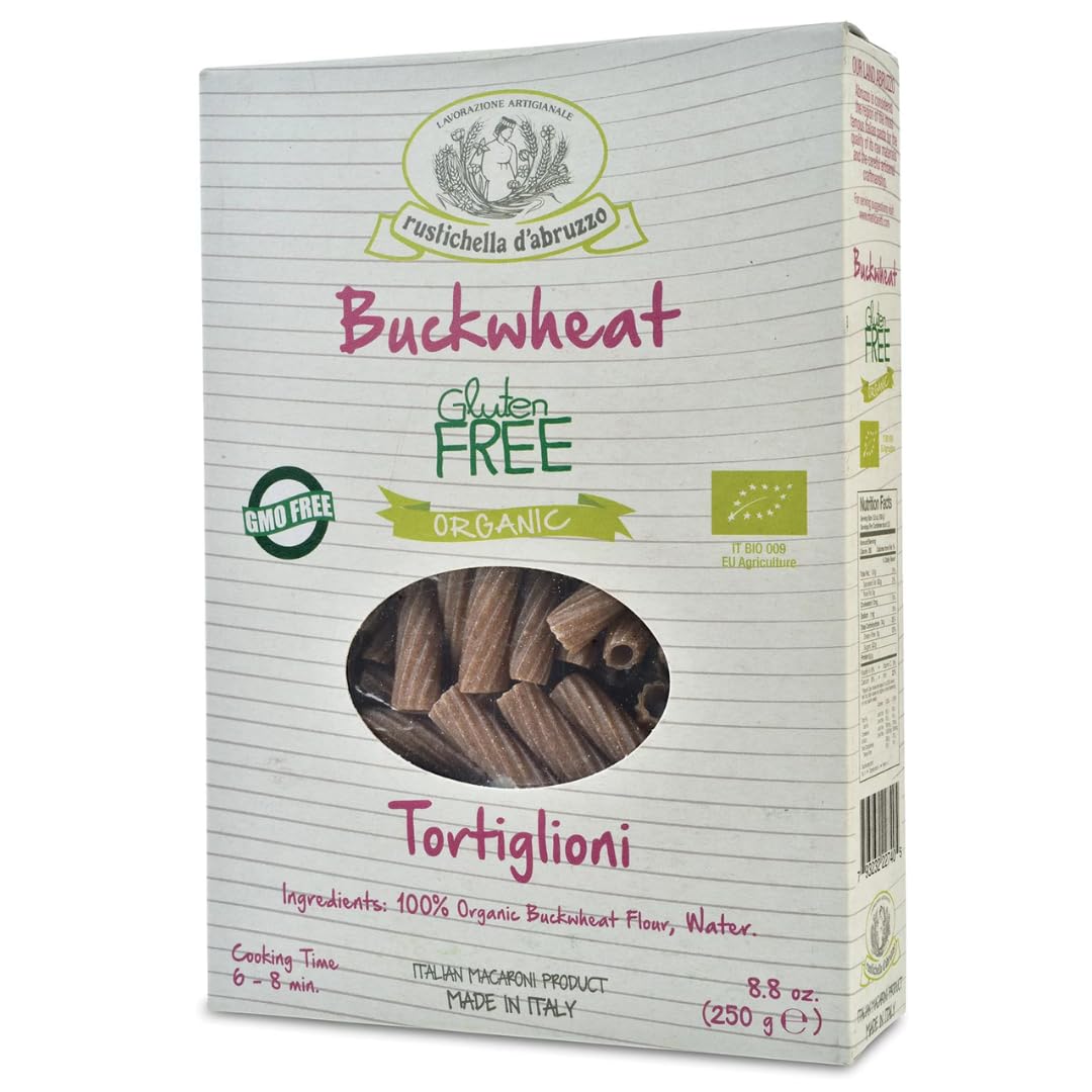 Rustichella d'Abruzzo Organic Buckwheat Tortiglioni, Grano Saraceno, Gluten-Free Pasta with Distinct Flavor, Artisan from Italy, 8.8 oz