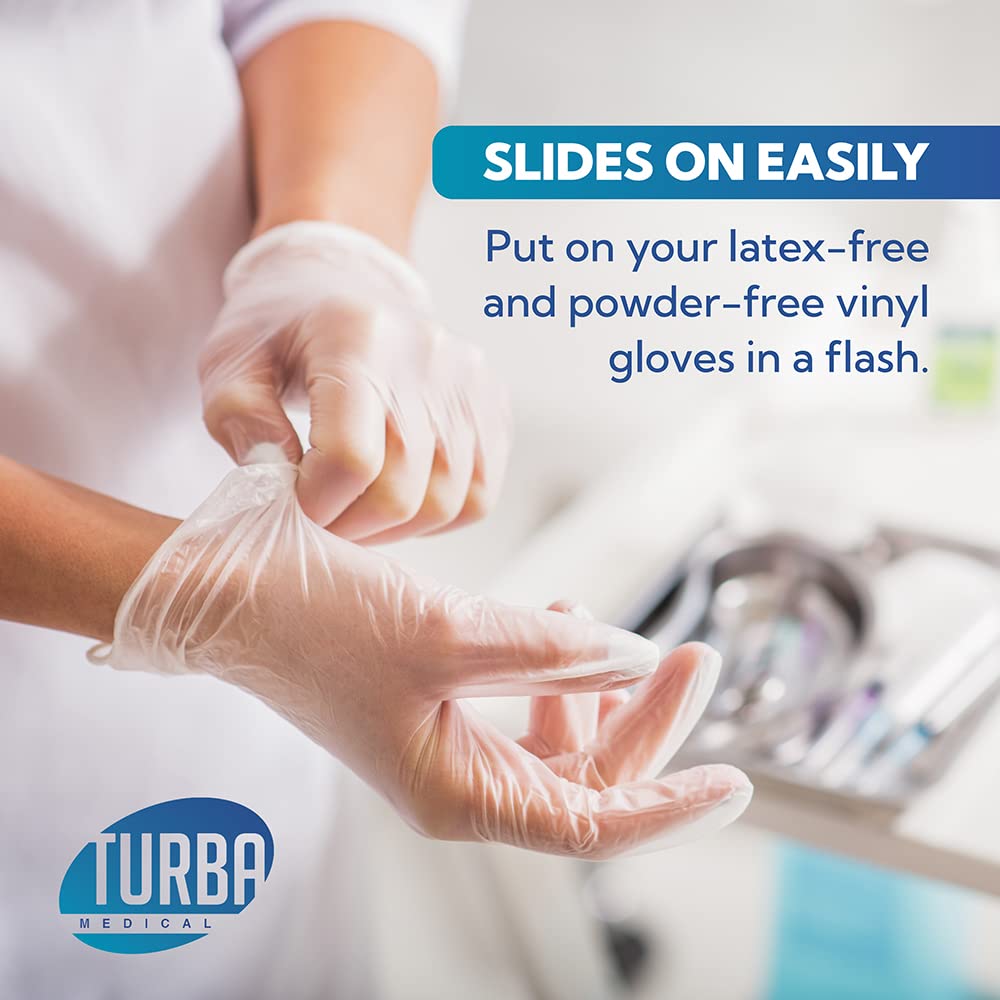 TURBA Clear Latex-Free Disposable Gloves - Single-Use Powder-Free Vinyl Gloves - Non-Latex Gloves for Cooking & Cleaning (1000, Small)