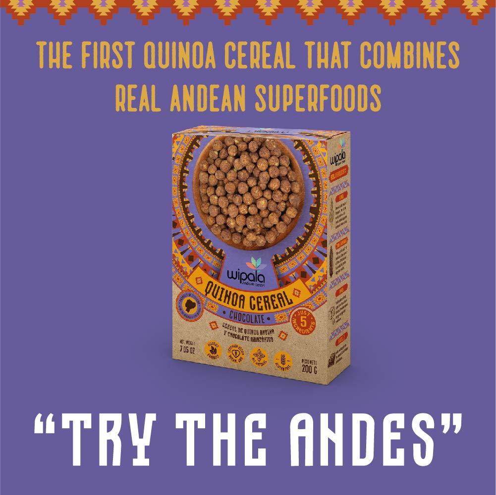 Wipala QUINOA Cereal with Panela. Dairy Free, Vegan, Less than 6 Ingredients, NON GMO. | 7.05 oz (Duo Pack Chocolate)