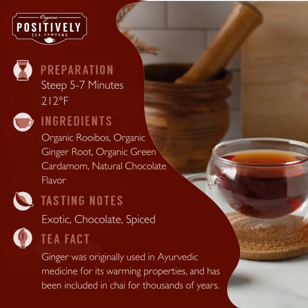 Organic Positively Tea Company, Rooibos Chocolate Chai Tea Bags, 20 Count