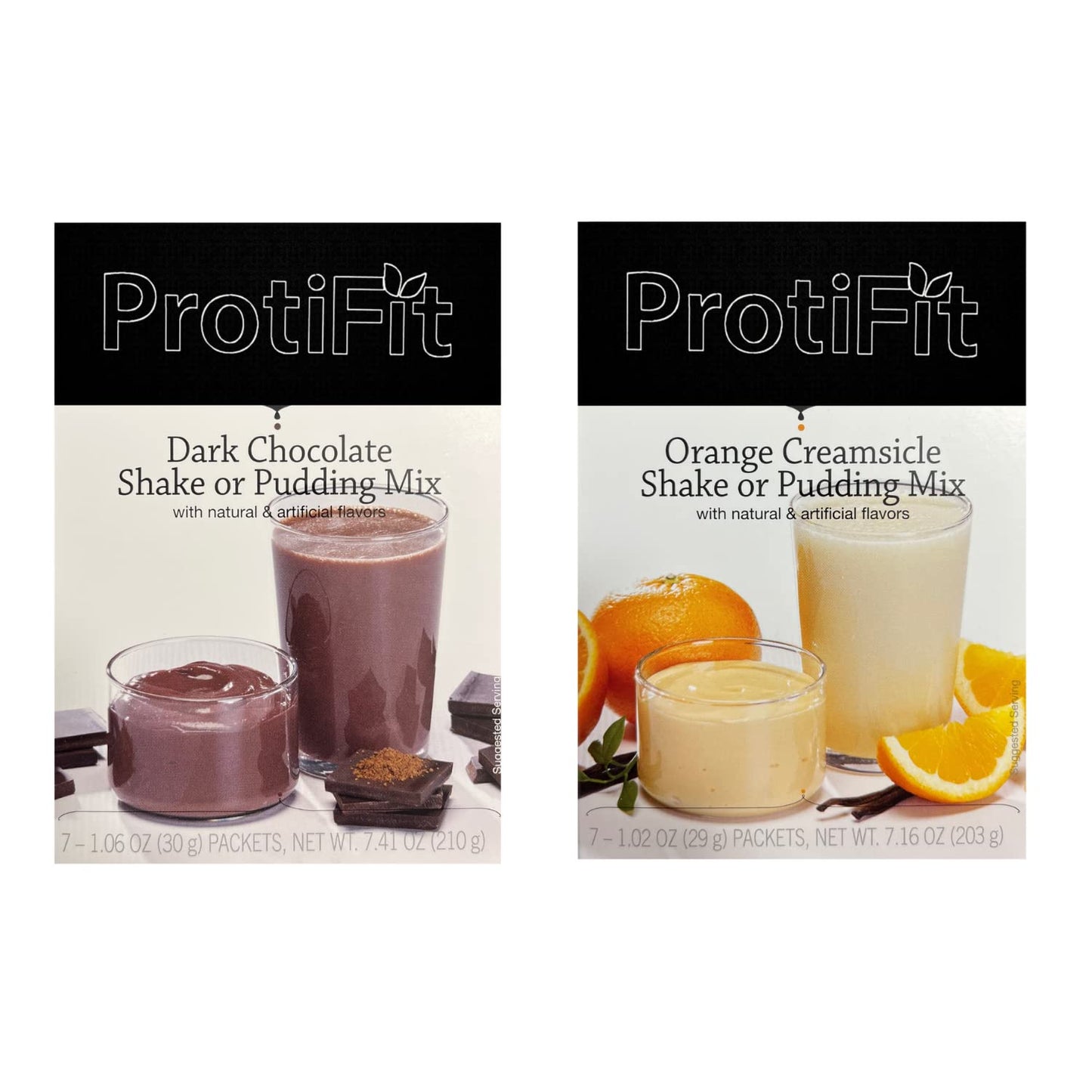 PROTIFIT - High Protein Dark Chocolate & Orange Creamsicle Pudding & Shake Mix 2 Pack, 15g Protein, Low Calorie, Low Fat, Low Carb, Aspartame Free