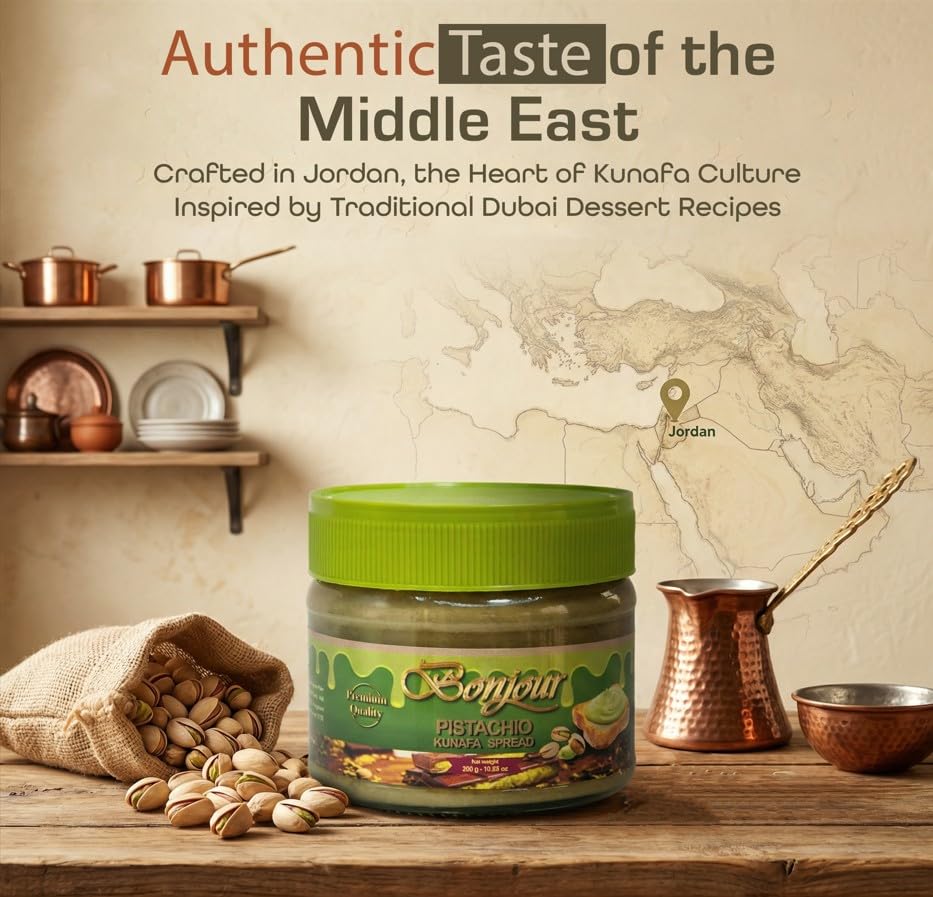 Bonjour Pistachio Kunafa Spread - Authentic Pistachio Cream for Dubai Chocolate Filling - No Artificial Flavours - Premium Pistachio Butter for Dubai