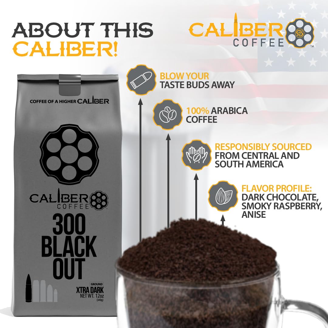 Caliber Coffee 300 Black Out Extra Dark Roast, 12oz bag, Ground…