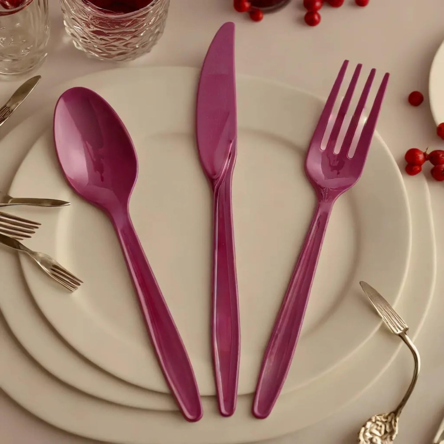 Fun Express Plastic Forks Spoons Knives Cutlery Set 210 Pieces - Heavy Duty Disposable Silverware for 70 Guests | Bulk Plastic Utensils for Party