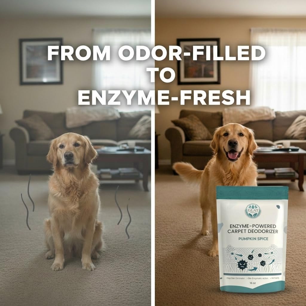 GLAT Group Enzyme-Powered Carpet Deodorizer (Powder) - Pumpkin Spice Scent | Natural Pet Odor Eliminator | Bio-Enzymatic Formula, Premium Performance