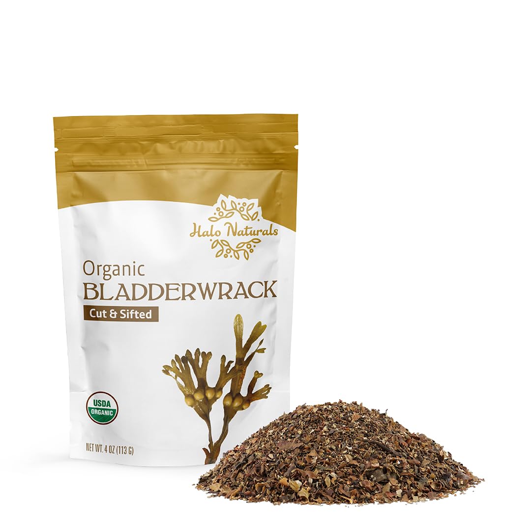 Halo Naturals Organic Bladderwrack Cut & Sifted, 4 Ounces USDA Certified | Resealable Pouch| Packaged in The USA