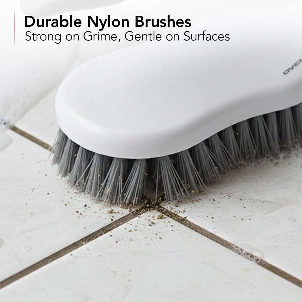 OVENTE Multipurpose Household Cleaning Kit, Deep Cleaning Brush Set with Wiper & Dustpan, Ergonomic Handle & Stiff Bristles, Ideal for Cleaning