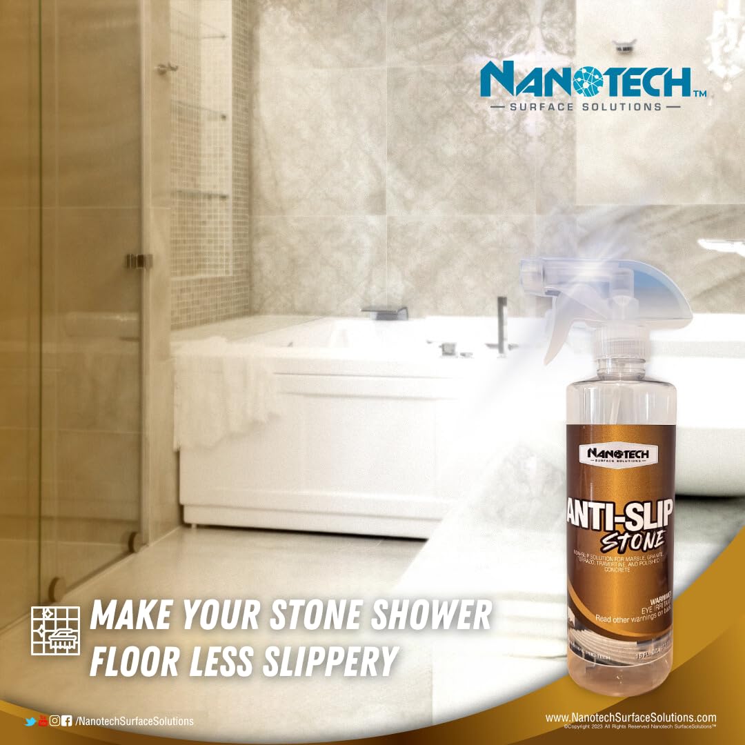 Nanotech Surface Solutions Anti Slip Stone -Reduces Slip & Fall Accidents Due to Wet Floors- Interior Exterior- Works in Minutes- For Travertine