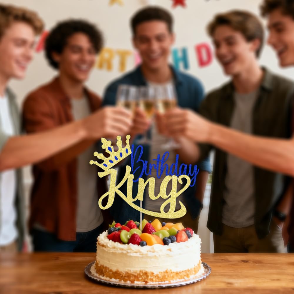 Auteby Glitter King Birthday Cake Topper,Boy Prince 1st 2nd 3rd 10th 13th 18th 21st 30th 40th 50th Birthday Cake Topper/Gender Reveal Party