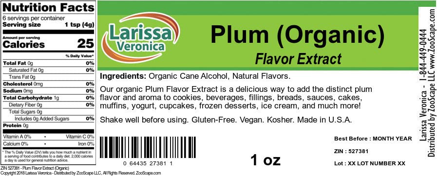 Plum Flavor Extract (Organic) (1 oz, ZIN: 527381)