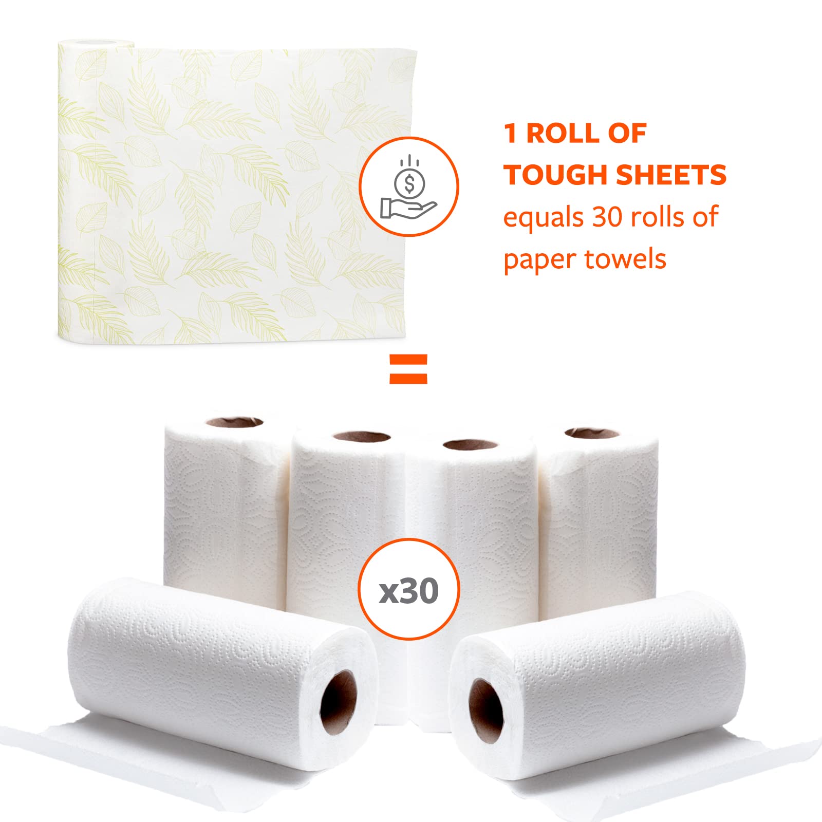 Full Circle Tough Sheets Reusable Plant-based Paper Towels - Super-Absorbent, Bamboo Towels - Multi-Use Cleaning Products - 30 Sheet Roll