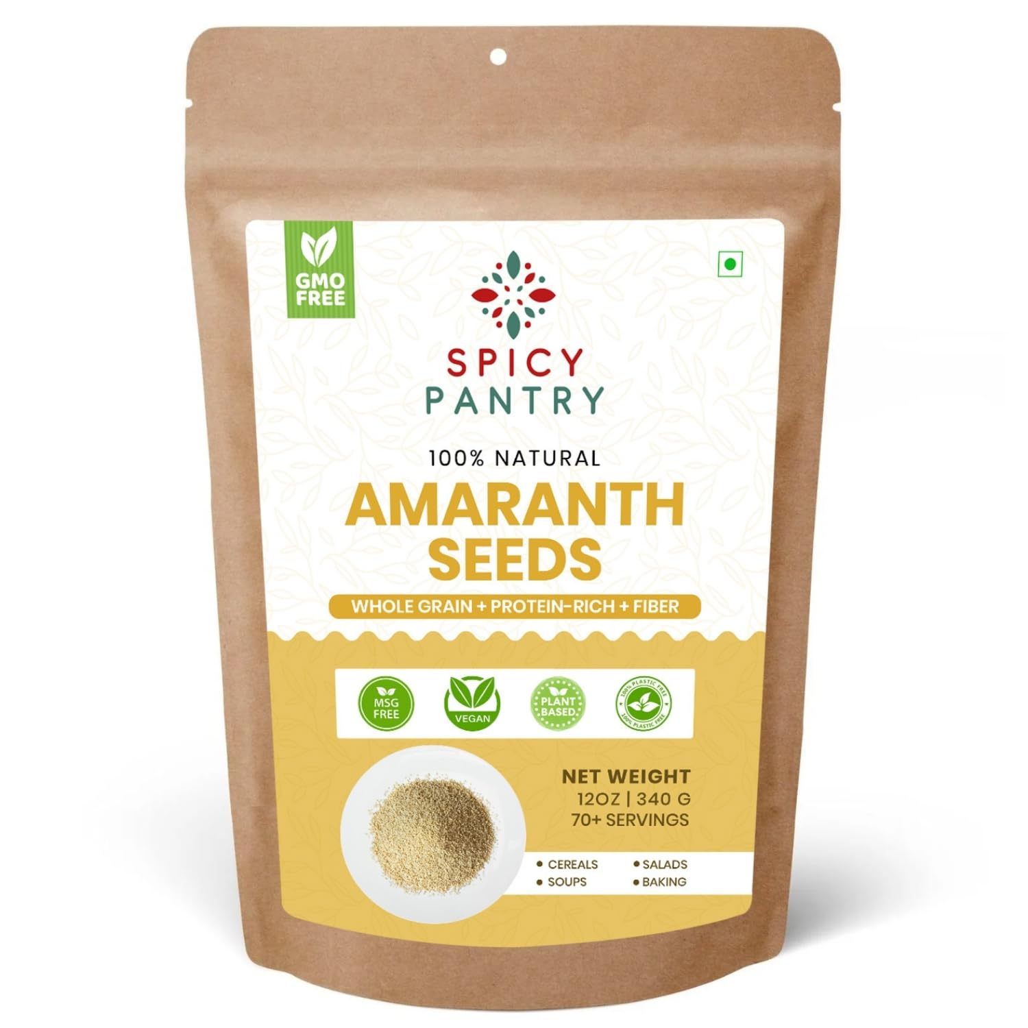 SPICY PANTRY Amaranth Seeds 12 oz - Gluten-Free Ancient Grain Rich in Protein & Minerals - Use for Porridge, Popped Snacks, Baking & Salads