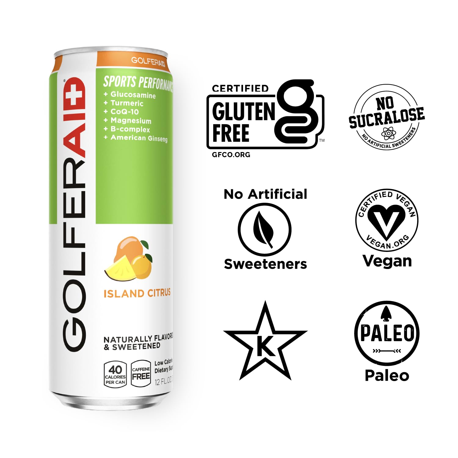 GOLFERAID Performance Blend, Up Your Golf Game, No Caffeine, Glucosamine, Turmeric, MSM, CoQ10, B-Complex, BCAAs and Electrolytes, 40 Calories, 100%