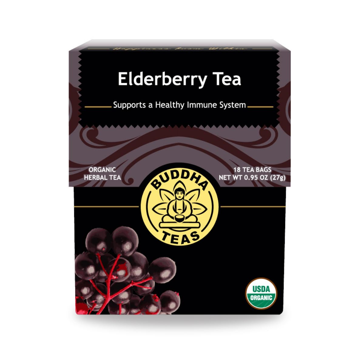 Buddha Teas - Organic Elderberry - Herbal Tea - For Health & Wellbeing - With Antioxidants & Minerals - Clean Ingredients - Caffeine Free - OU Kosher