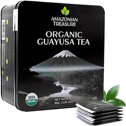 Amazonian Treasure, Organic Guayusa Tea Bags - 60 Count, Coffee Alternative, 50mg Natural Caffeine, Supports Natural Energy & Focus, Freshness