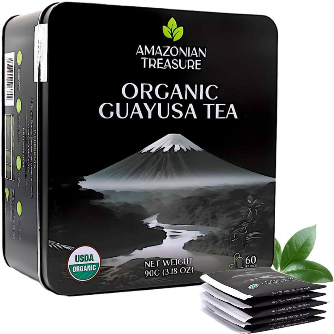 Amazonian Treasure, Organic Guayusa Tea Bags - 60 Count, Coffee Alternative, 50mg Natural Caffeine, Supports Natural Energy & Focus, Freshness