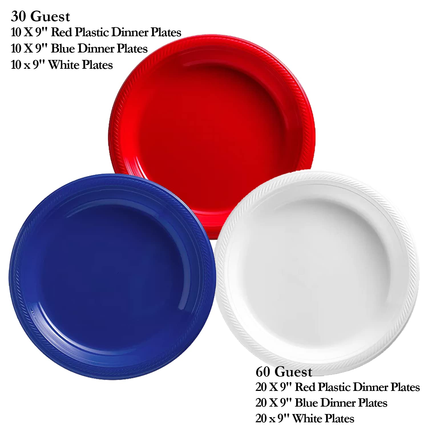 Nicole Fantini 237 PCS Combo American Flag Themed Red White and Blue Disposable Party Set 30 9'' Plastic Dinner Plates | Cups 60 Paper Napkins 48