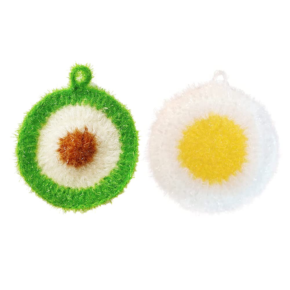 Avocado and Egg Shape Acrylic Dish/Pot Scrubbers for Dish Washing, Cute Food Dish Sponge No Odor Kitchen Sponge Net Dish Cloths, 2 Pack