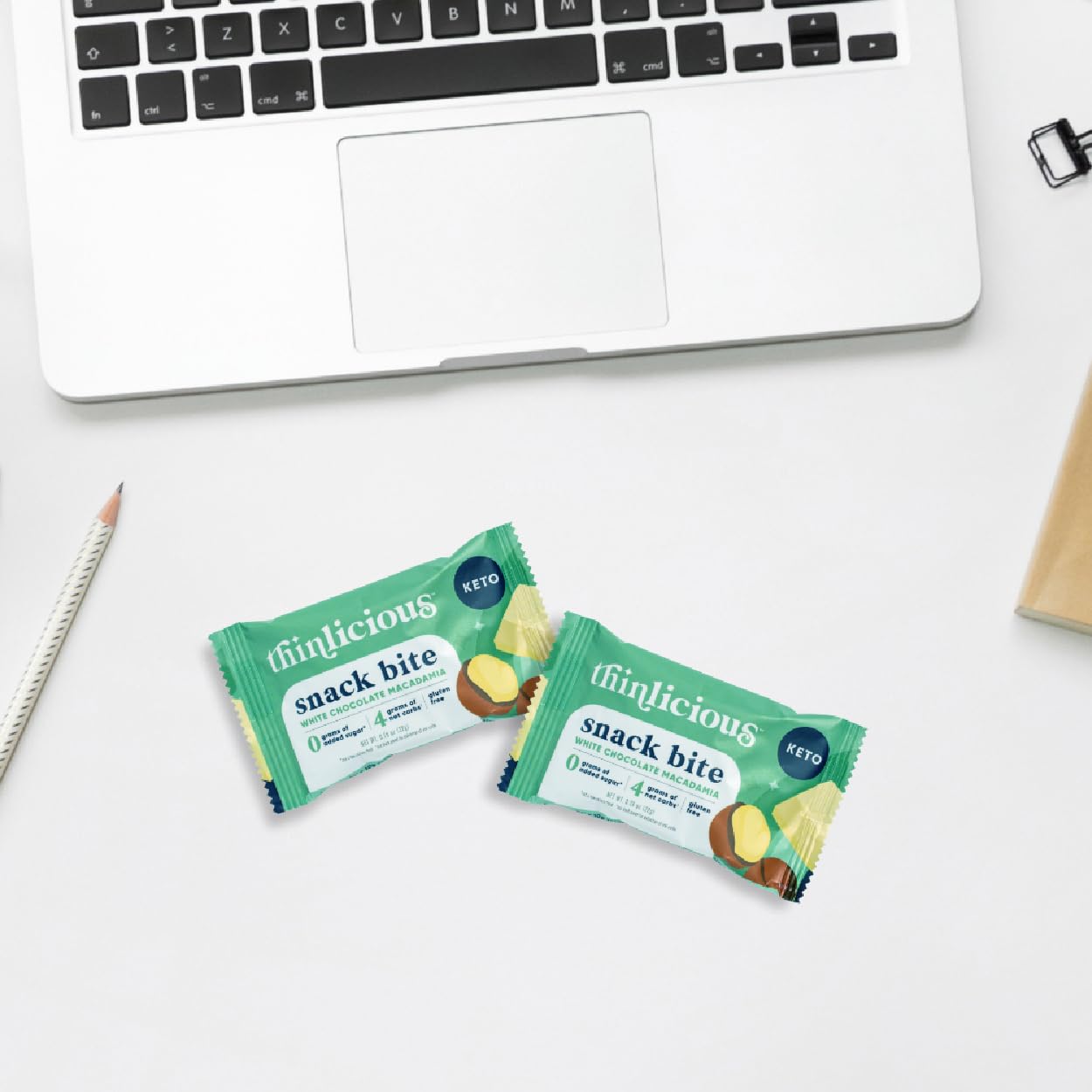 Thinlicious White Chocolate Macadamia Keto Snack Bites - Healthy Gluten Free Low Carb Snacks Perfect for On The Go with Delicious Cookie Taste (White