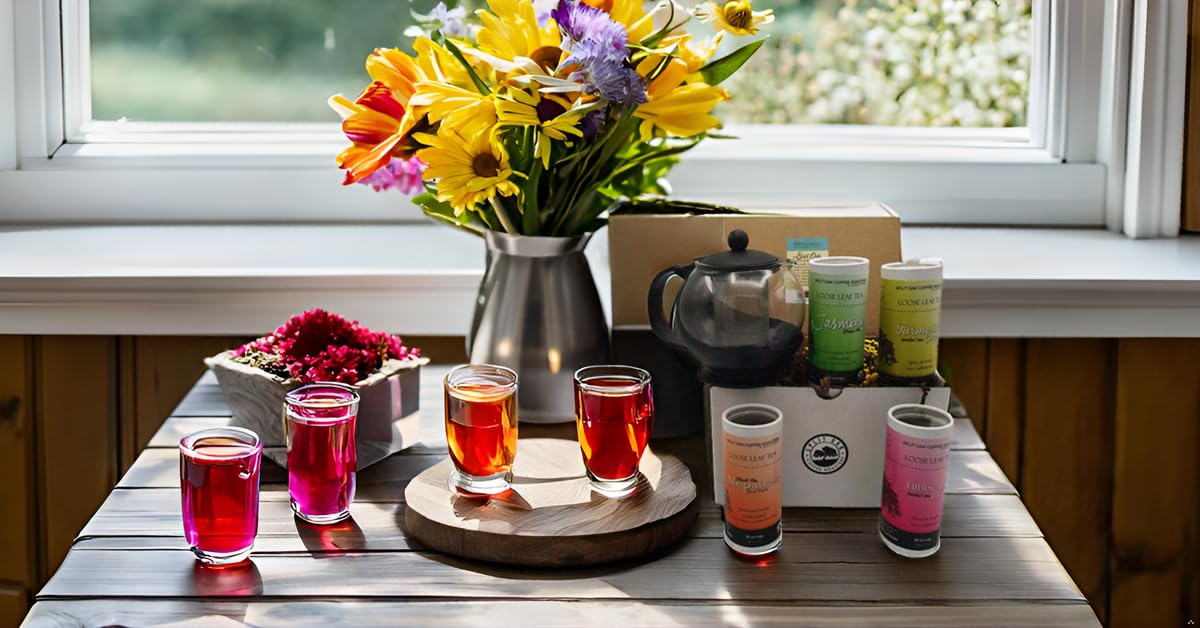 Tea Gift Set + 1 Tea Pot Infused Tea Set. The Unforgettable Gift for Tea Lovers! Contain 4 Assorted Teas: Ginger Turmeric Herbal, Black Tea, Green