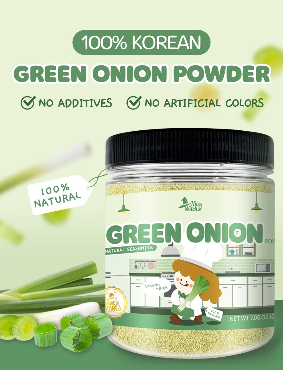 NICE WITCH'S Korean 100% Pure Green Onion Powder 7.05oz / 200g - All-Natural Flavor for Soups, Sauces, and Seasonings ???? (Green Onion)