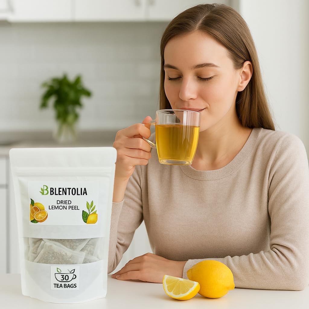 Blentolia Dried Lemon Peel - 30 Herbal Tea Bags - Caffeine-Free, Zesty & Refreshing Citrus Infusion - Natural Antioxidant & Digestive Support