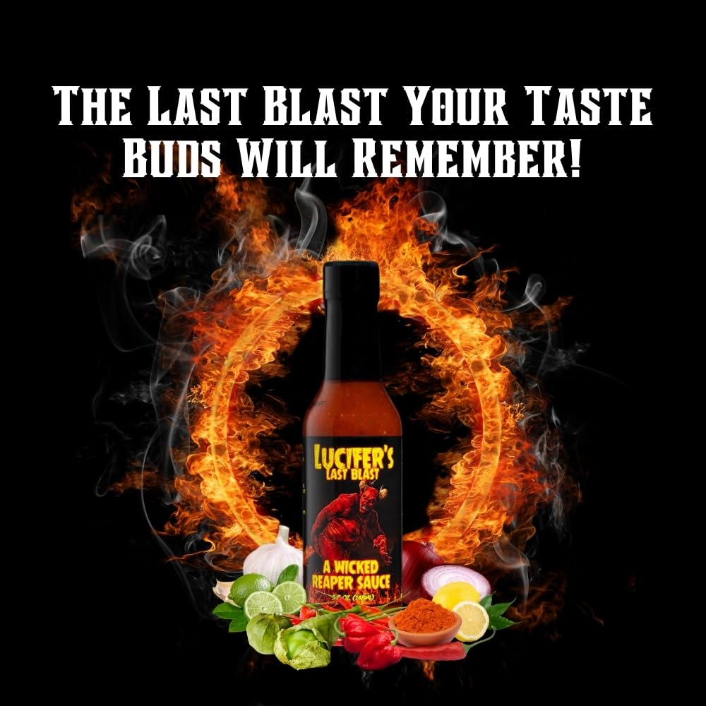 Hellfire Lucifer's Last Blast A Wicked Carolina Reaper Sauce, Gourmet, Award-Winning Sauce, Contains 65% Pure Carolina Reaper Pepper Mash, EXTREME