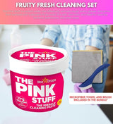 The Pink Stuff Fruity Scent Multi-Purpose Cleaner Paste 17.6 oz Bundle with Microfiber Cloth + Scrub Brush - Tough on Stains - Gentle on Surfaces