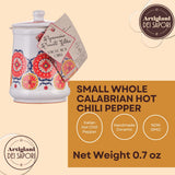 Dried Whole hot Chili Peppers in Italian Handmade Ceramic Jar, Herb, Spice & Seasoning Gifts, ARTIGIANI DEI SAPORI, Product of Italy, Net Weight 0.7