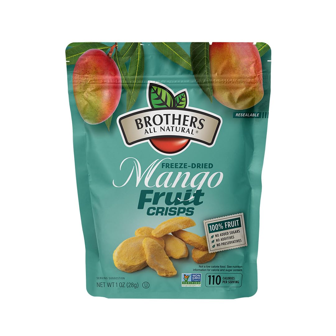Brothers All Natural Freeze Dried Fruit Crisps, Mango, 1 Oz (Pack of 8), Made with 100% Fruit, Gluten Free, Soy Free, Vegan, Healthy Snack, Resealable