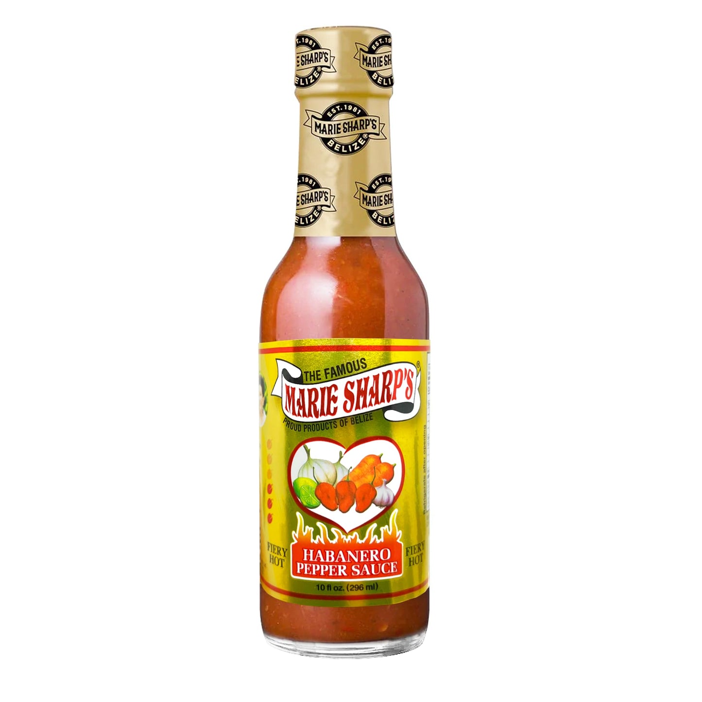 Marie Sharp’s Fiery Hot Habanero Pepper Sauce, 10 oz - Extra Hot Belizean Hot Sauce with Intense Heat & Flavor - All-Natural, Gluten-Free