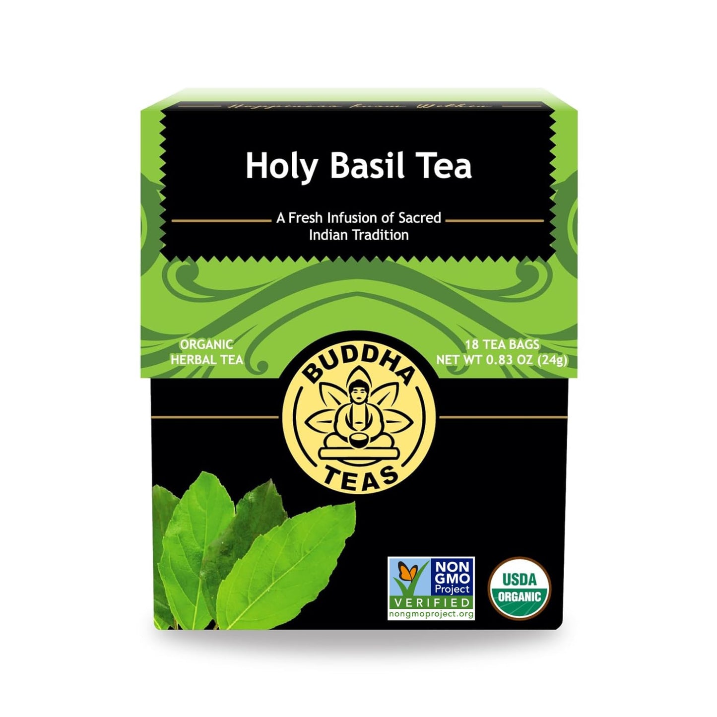 Buddha Teas - Holy Basil - Organic Herbal Tea - For Cognitive Balance & Overall Health - Ayurvedic Tulsi - With Antioxidants - Caffeine Free - 100%