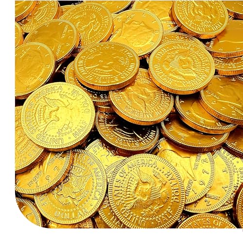 Chocolate Coins - 1 Pound Pack - 80 Count - Chocolate Gold Coins Candies for Goodie Bags, Gifting, and Party Favors - Individually Wrapped Gold Candy