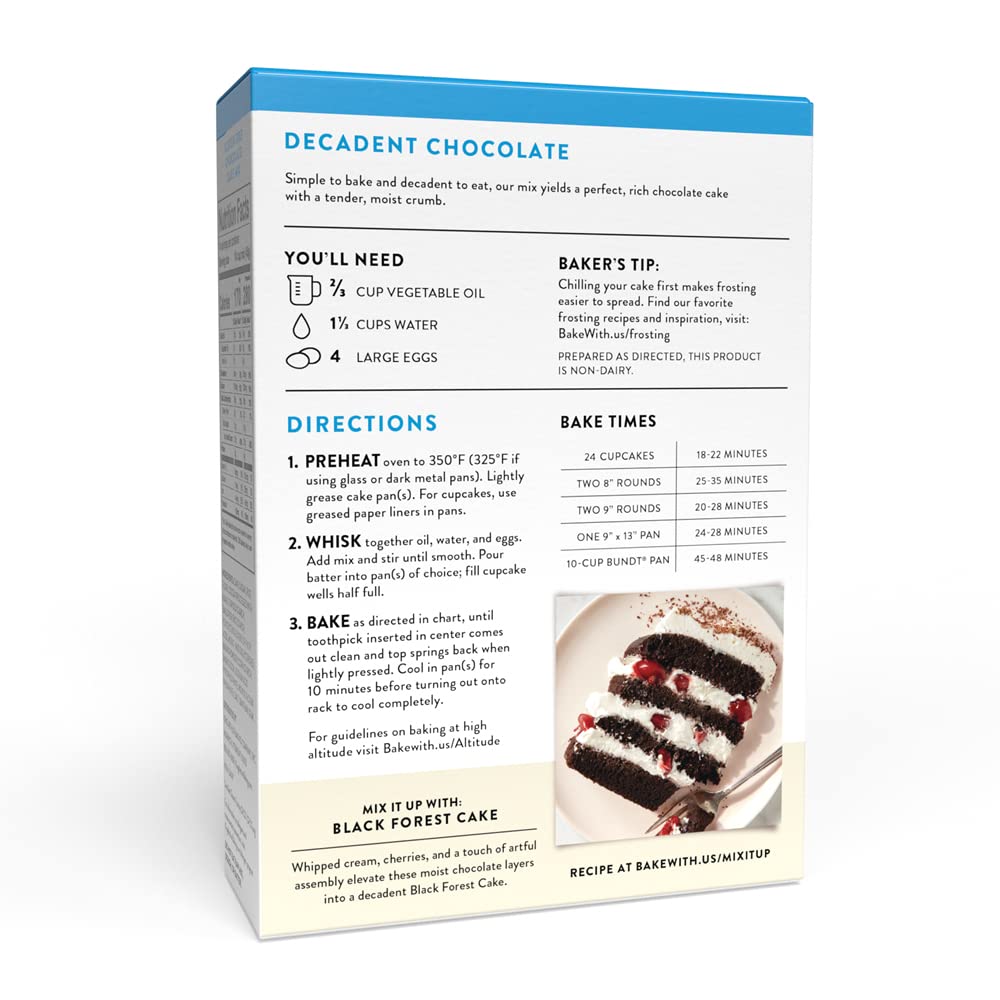 King Arthur Gluten Free Chocolate Cake Mix: Rich, Moist, and Delicious Dessert for Birthdays and Special Occasions - Non-GMO, Kosher, Non-Dairy Baking Mix (22 oz)
