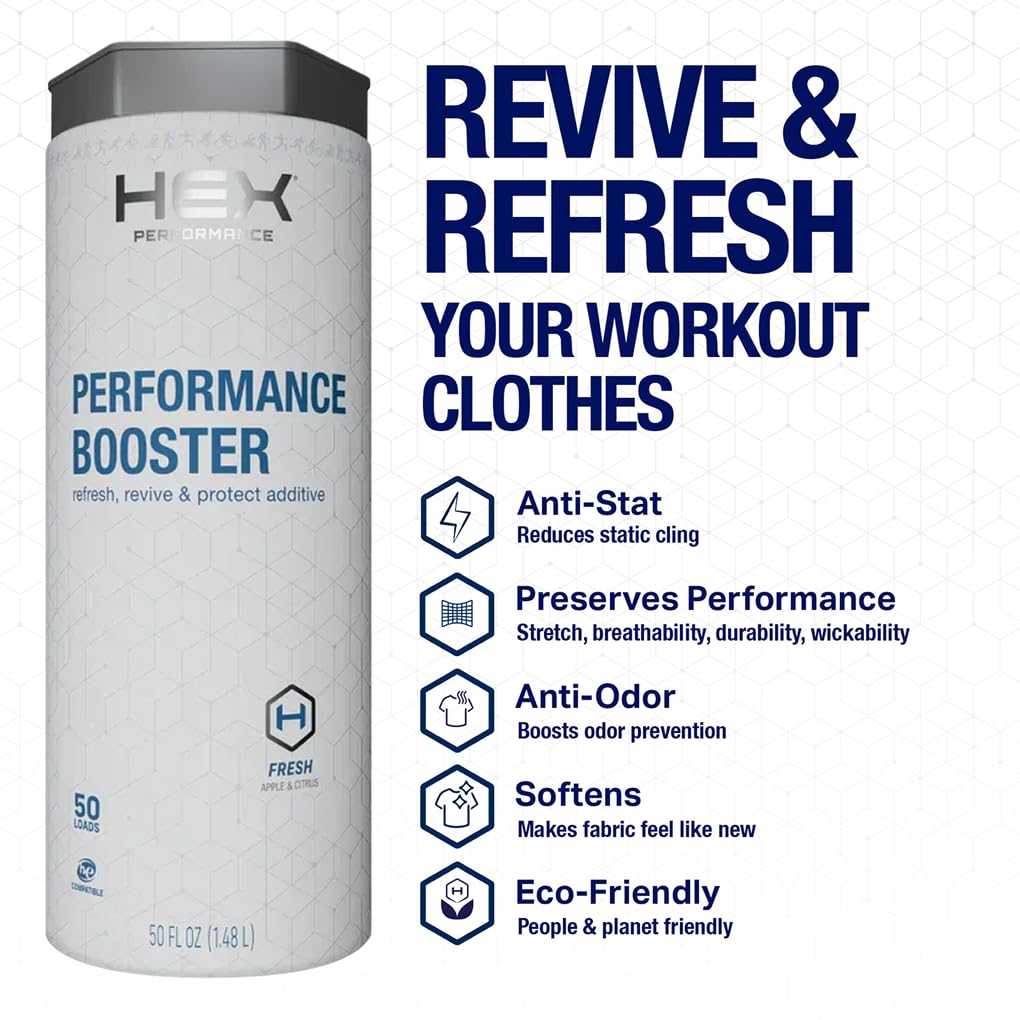 HEX Performance Fabric Booster, Fresh Scent, 100 Loads (Pack of 2) - Activewear Fabric Conditioner Alternative for Softness, Stretch & Odor Control
