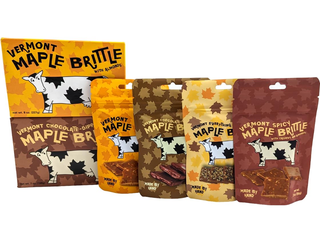 Vermont Maple Brittle with Almonds 8oz Gift Box Gourmet Handcrafted Small Batch Nut Brittle Made with Pure Vermont Maple Syrup and Creamy Butter