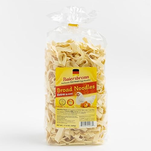 BAIERSBRONN Extra Broad Egg Noodles 1.1lb(1x1.1lb) - Restaurant-Quality Texture from Germany, Kosher, Made with 100% Pure Durum Semolina & Fresh Eggs
