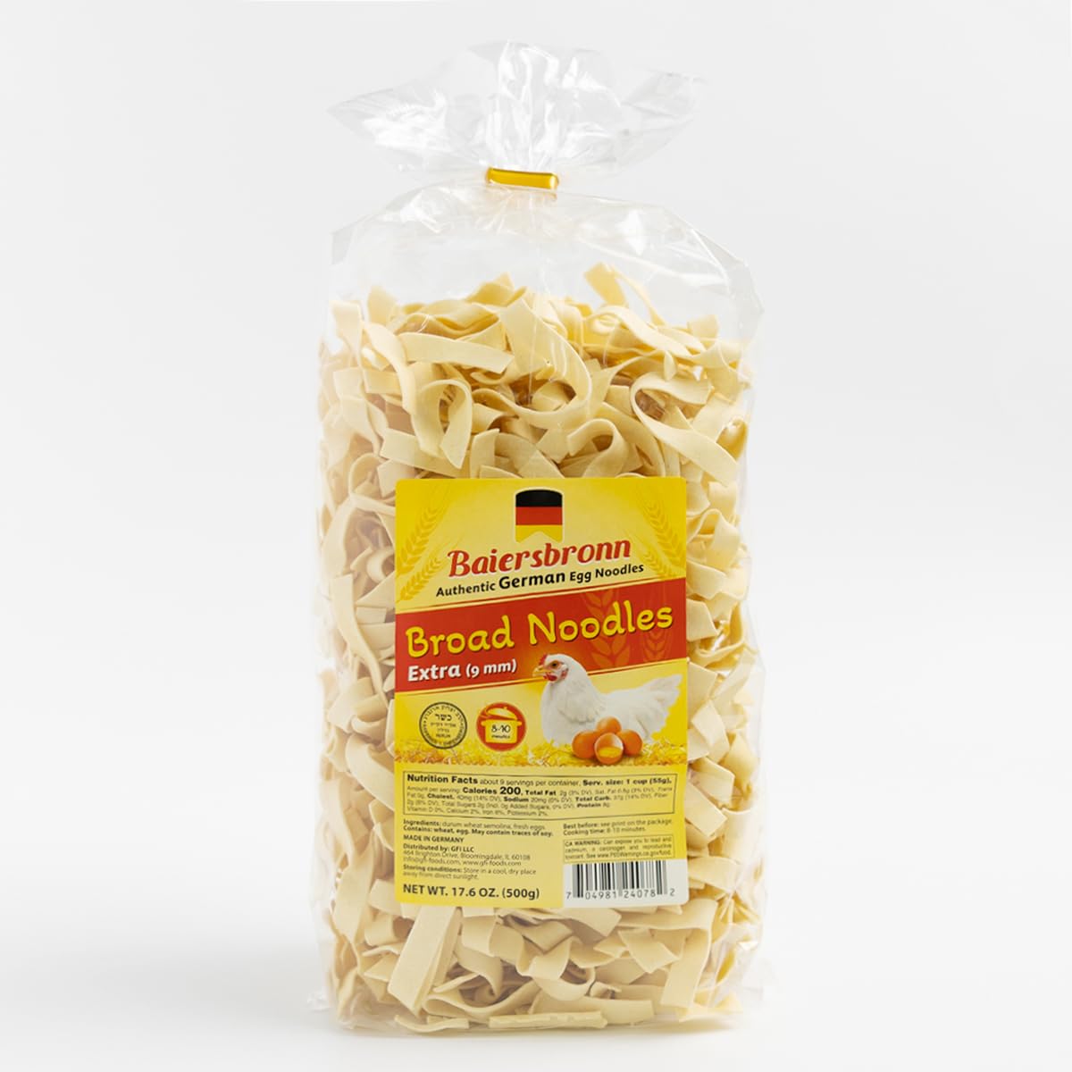 BAIERSBRONN Extra Broad Egg Noodles 1.1lb(1x1.1lb) - Restaurant-Quality Texture from Germany, Kosher, Made with 100% Pure Durum Semolina & Fresh Eggs