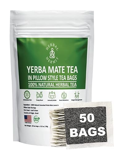 Yerba Mate Tea Bags | Premium Unsweetened Yerba Mate | Chlorogenic Acid Tea | Natural Energy Boost | 50 Tea Bags