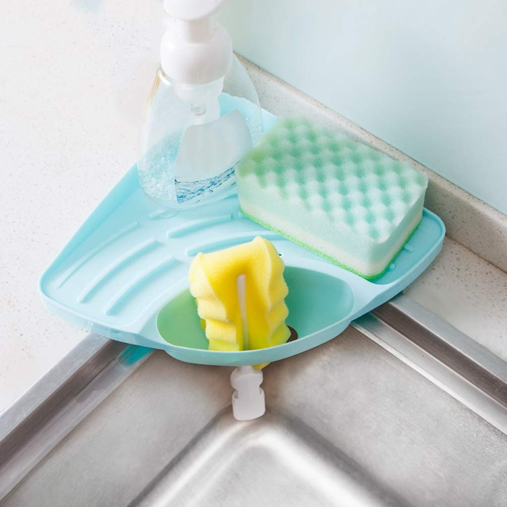 Pretty Handy Kitchen Sink Organizer, Sponge Holder, Soap & Scrubber Caddy (Blue)