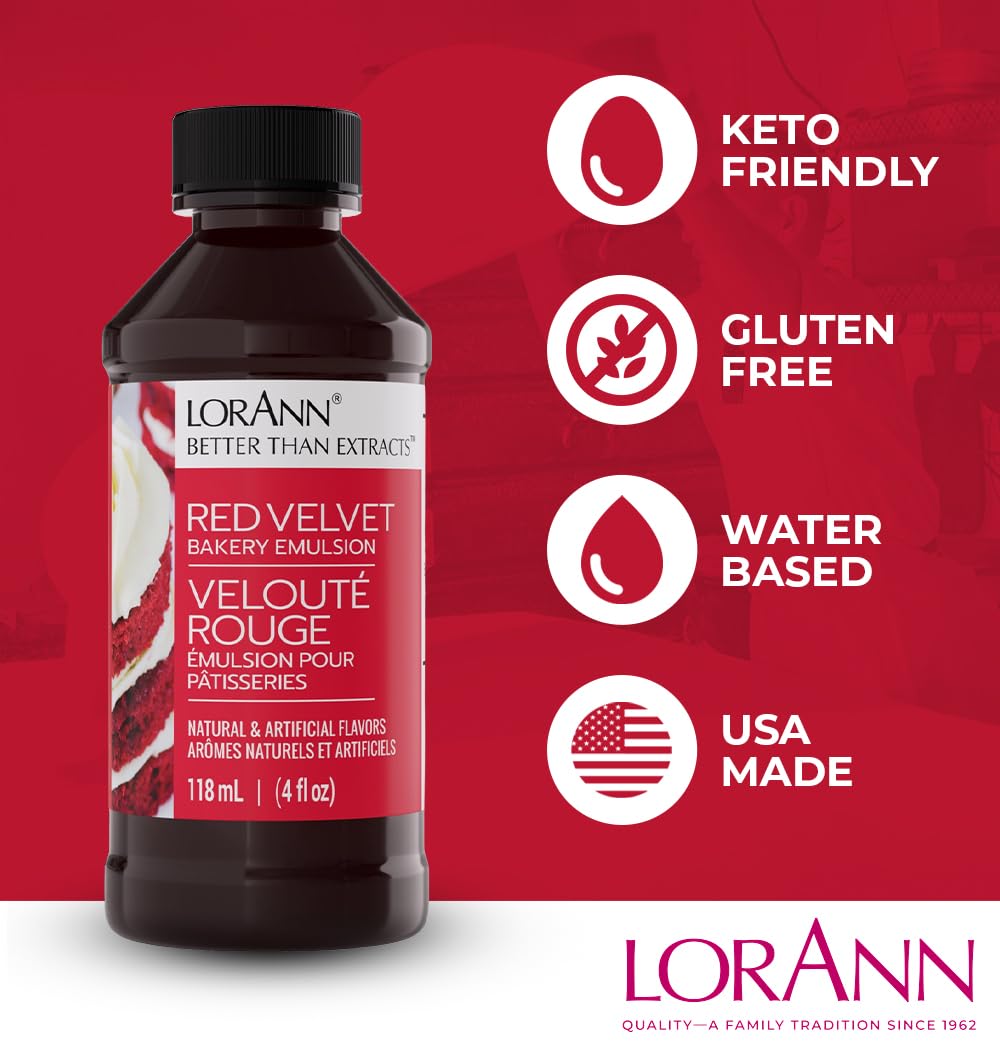 LorAnn Oils Red Velvet Bakery Emulsion: True Essence, Ideal for Boosting Fruit Tones in Cakes, Cookies & Desserts, Gluten-Free, Keto-Friendly, Extract
