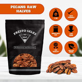 Presto Sales Pecan Halves 16 Oz | Raw, USA, Unsalted, Natural | Non-GMO, Keto/Paleo, Vegan | Perfect Mouth-Watering Taste, Low-Cholesterol, Dairy-Free