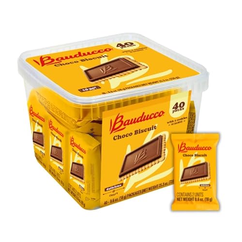 Bauducco Choco Biscuit Cookies - Crispy Chocolate-Covered Biscuits, Individually Wrapped for Snacking, Dessert, and Lunch Boxes, 25.3 oz (Pack of 40)