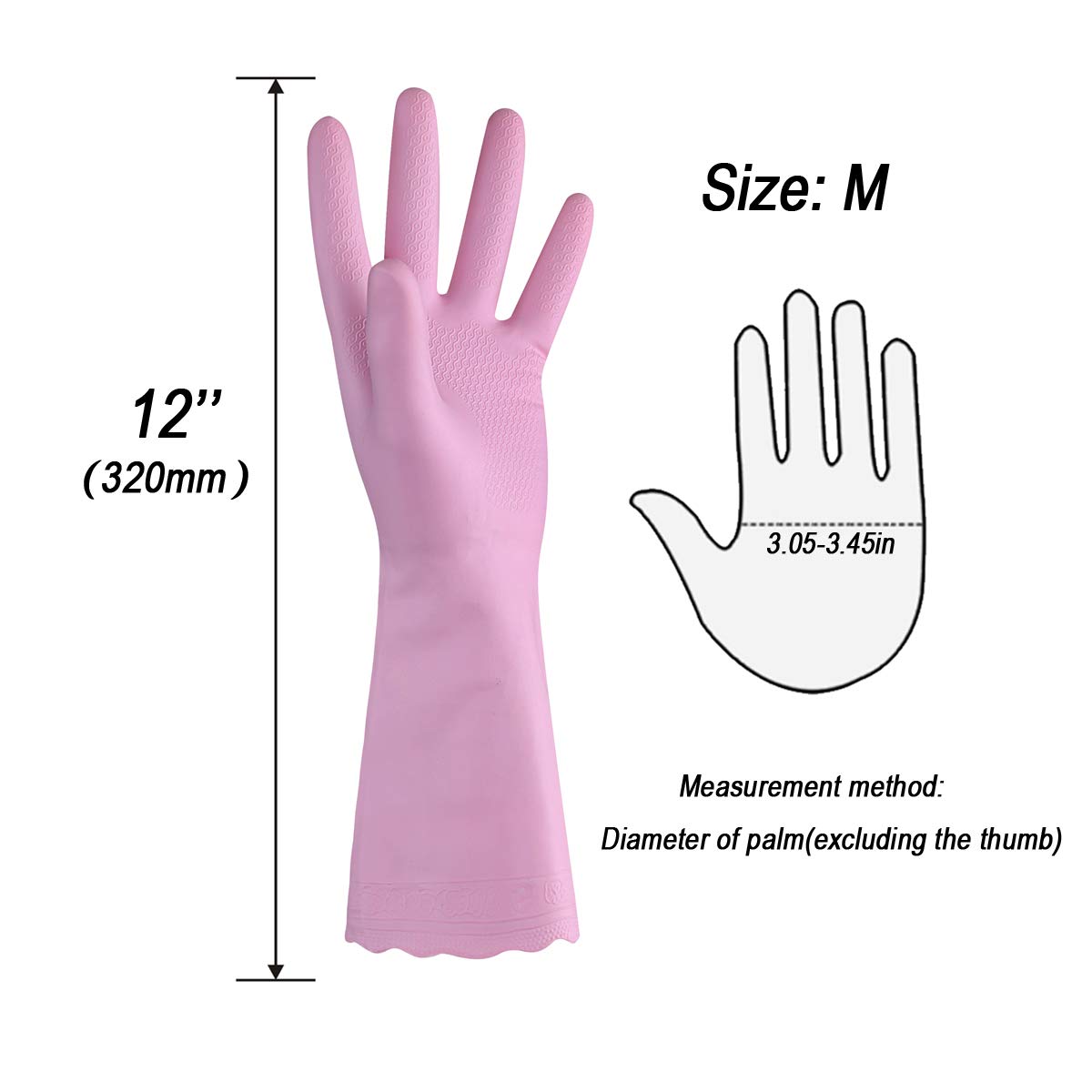 HSL Household Cleaning Gloves - 2 Pairs Reusable Kitchen Dishwashing Gloves with Latex Free, Cotton lining, Waterproof, Non-Slip, Ideal for Dishes