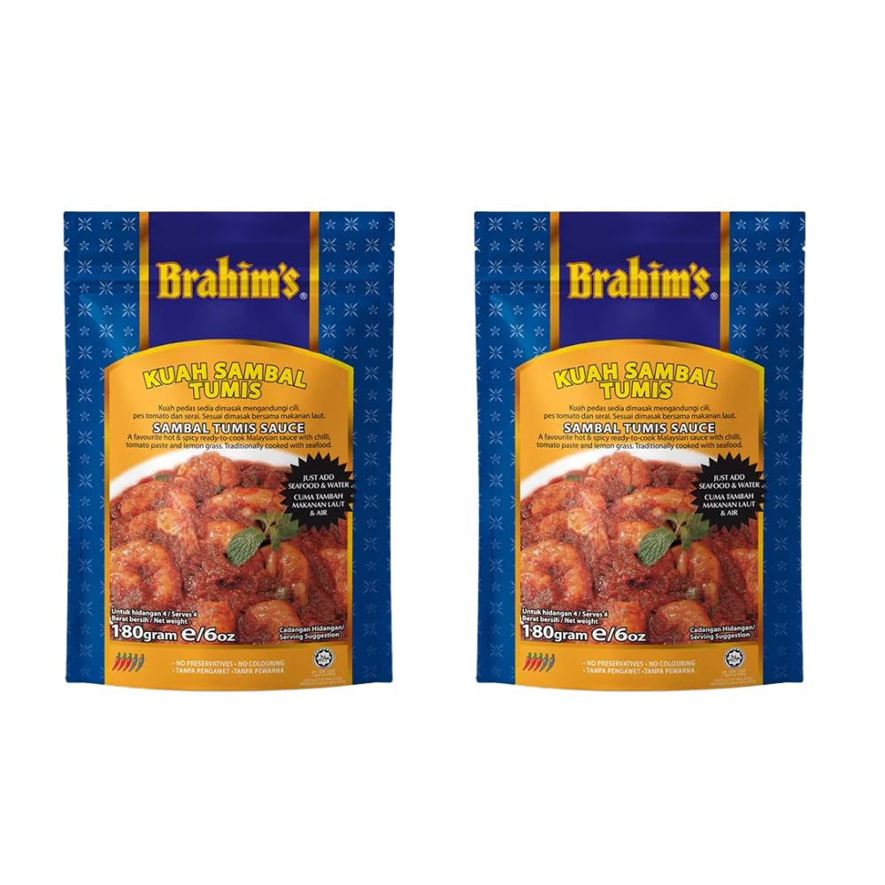 Brahim’s Sambal Tumis Paste - Malaysian Cooking Sambal - 180g per Pack - 2 Packs
