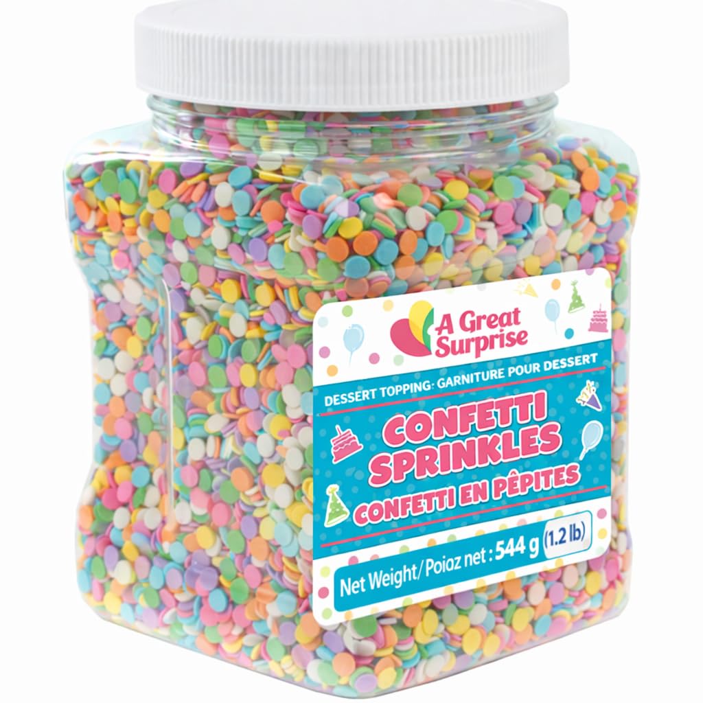 Birthday Confetti Sprinkles - 1.2 lb Bulk Pastel Rainbow Flat Round Jimmies - Baking Sprinkles for Cookies, Cupcakes, Cake Decorating, Ice Cream