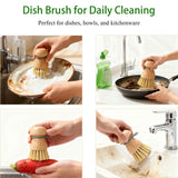 TELUNSHI 2 Pack Wooden Dish Brush, Compact Palm Dish Scrubber with Soft Rubber Hanging Ring, PBT Bristles Kitchen Scrub Tool for Dishes, Pots, Pans