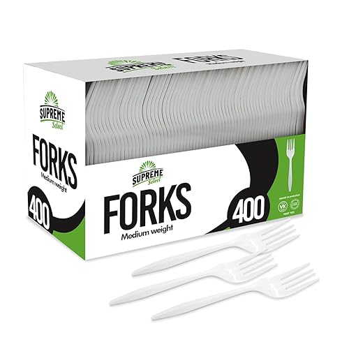 Supreme Select Disposable White Forks [400-Pack] Medium-Weight Disposable Plastic Cutlery - Durable and Reusable Bulk Utensils for Parties, Picnics