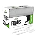 Supreme Select Disposable White Forks [400-Pack] Medium-Weight Disposable Plastic Cutlery - Durable and Reusable Bulk Utensils for Parties, Picnics